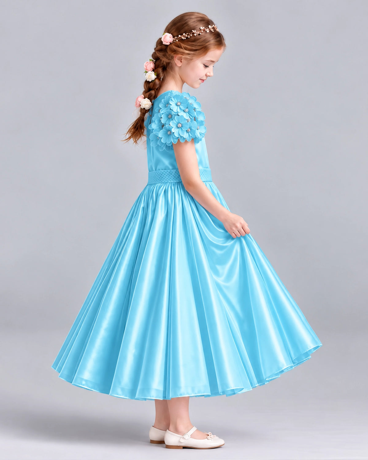 Sky Blue Ball Gown Girls Formal Dresses Side