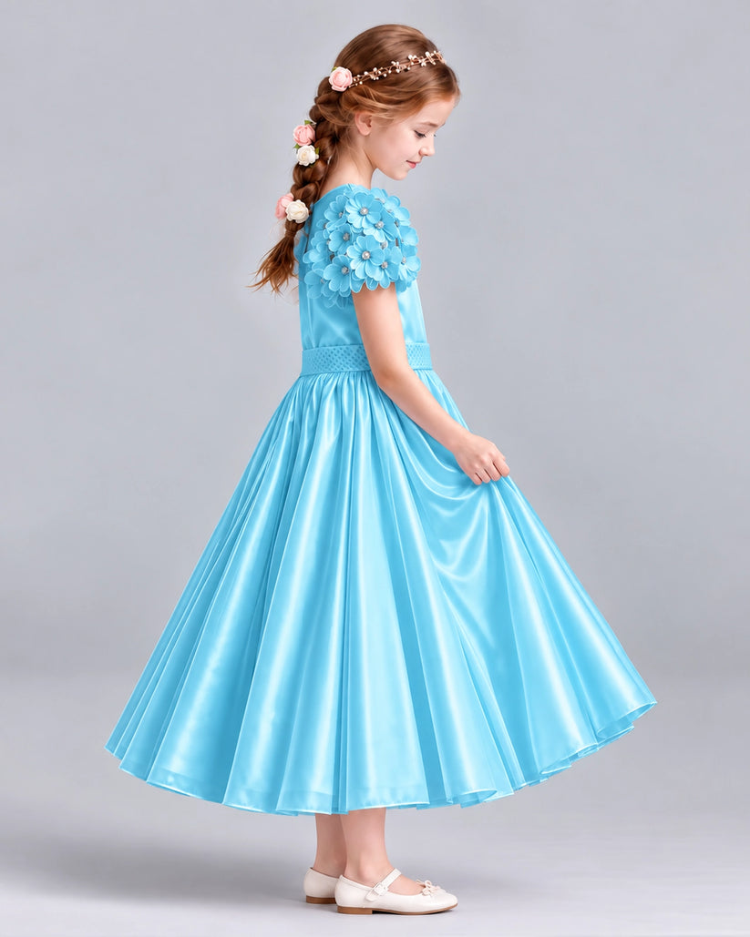Sky Blue Ball Gown Girls Formal Dresses Side