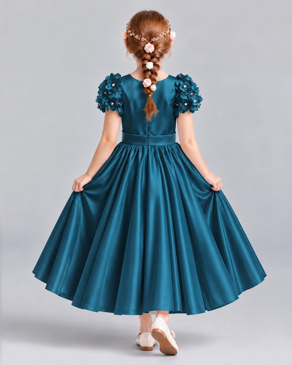 Teal Ball Gown Girls Formal Dresses Back