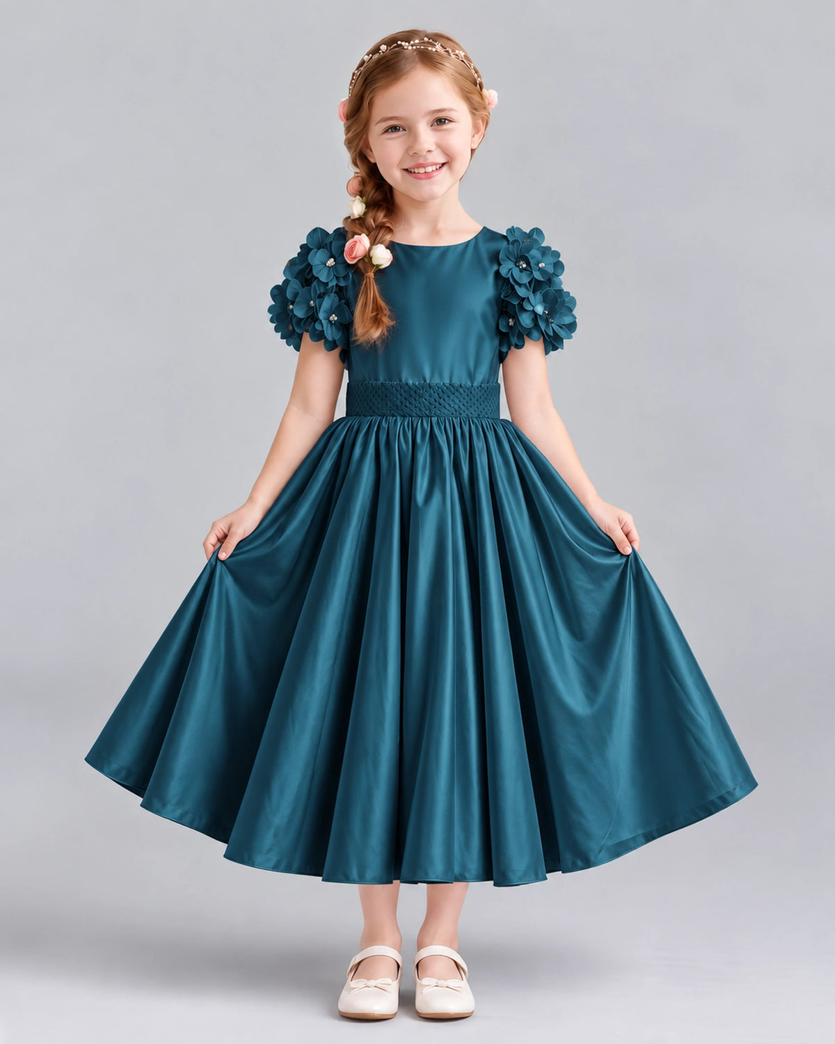 Teal Ball Gown Girls Formal Dresses Front