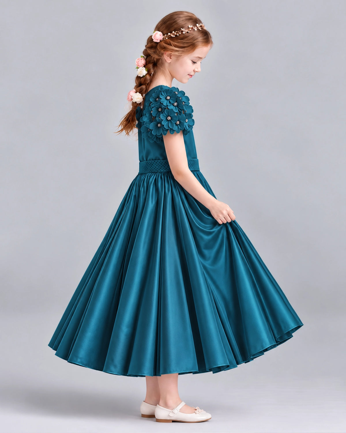 Teal Ball Gown Girls Formal Dresses Side