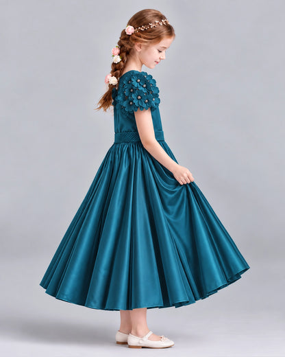 Teal Ball Gown Girls Formal Dresses Side