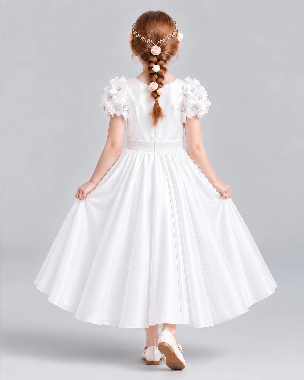 White Ball Gown Girls Formal Dresses Back