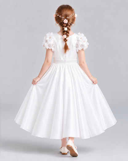 White Ball Gown Girls Formal Dresses Back