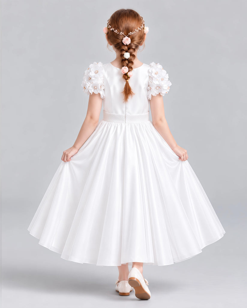 White Ball Gown Girls Formal Dresses Back