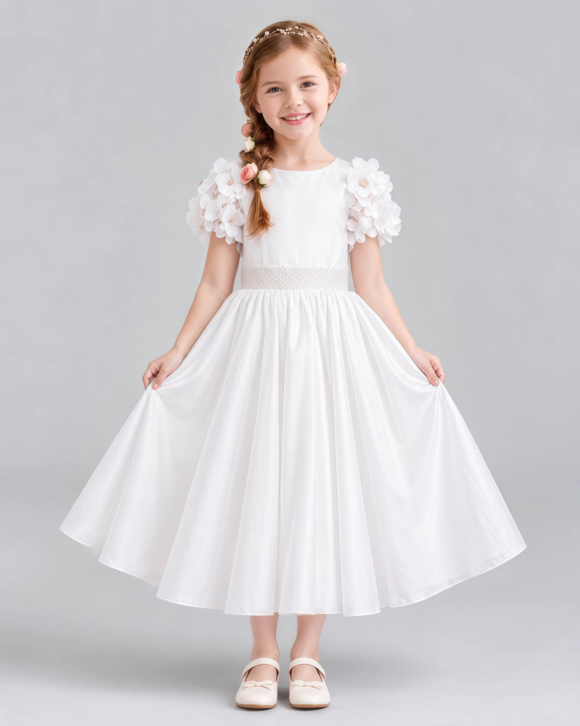 White Ball Gown Girls Formal Dresses Front
