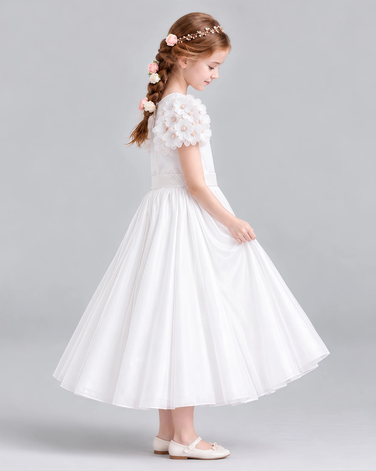 White Ball Gown Girls Formal Dresses Side