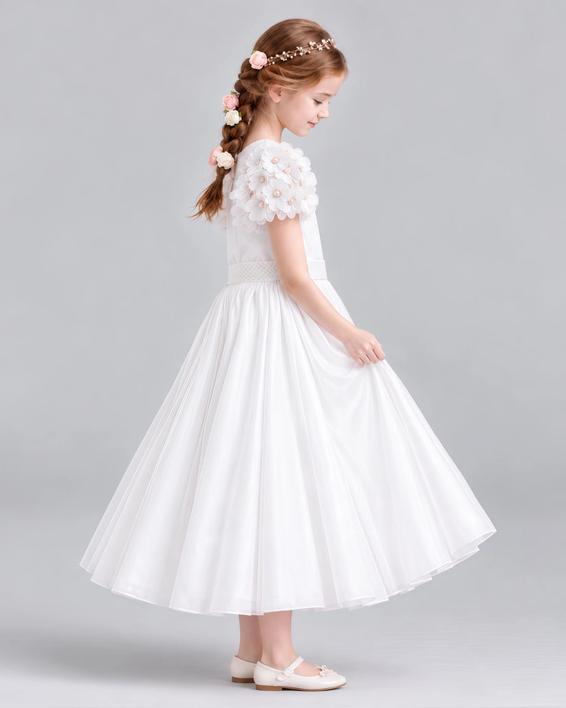 White Ball Gown Girls Formal Dresses Side
