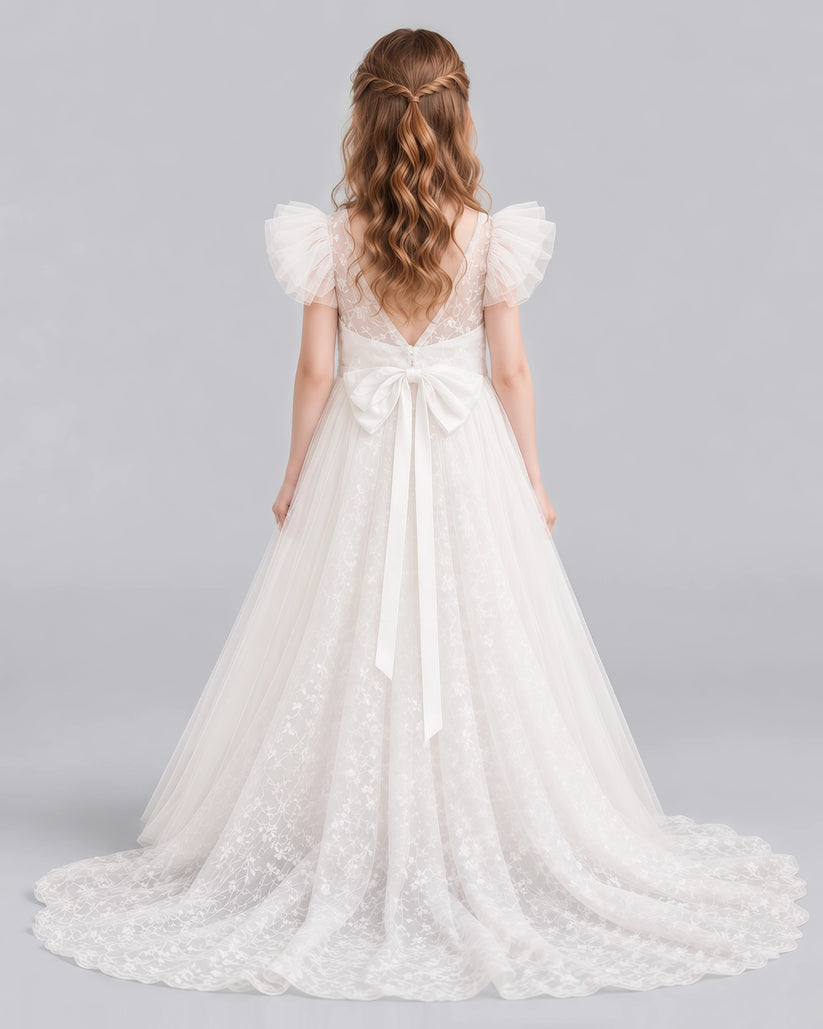 Ivory Ball Gown First Communion Dresses Back