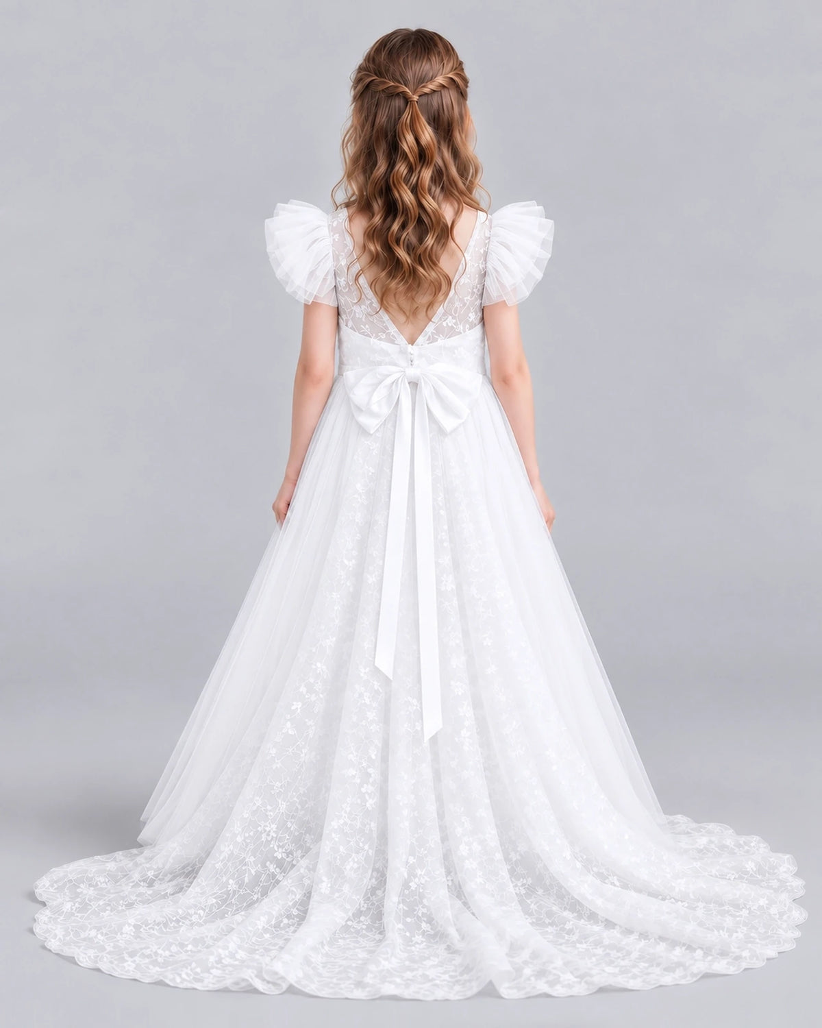 White Ball Gown First Communion Dresses Back
