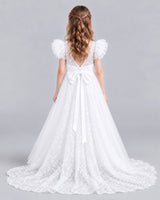 White Ball Gown First Communion Dresses Back