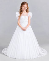 White Ball Gown First Communion Dresses Front