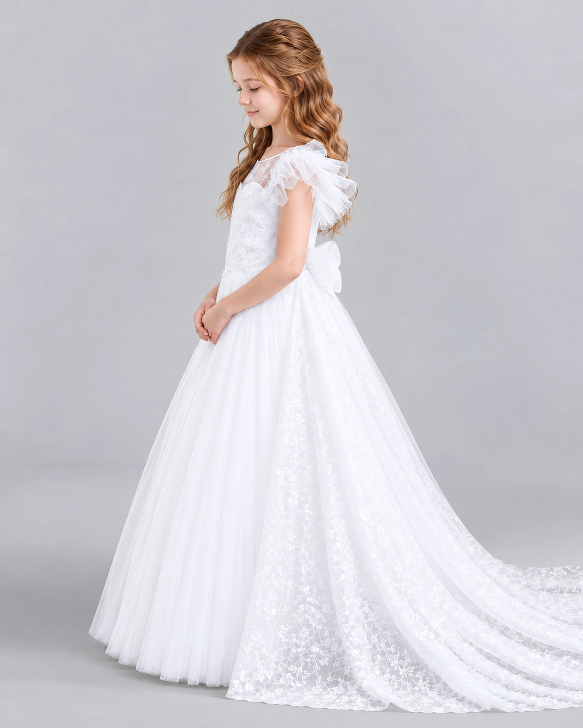 White Ball Gown First Communion Dresses Side