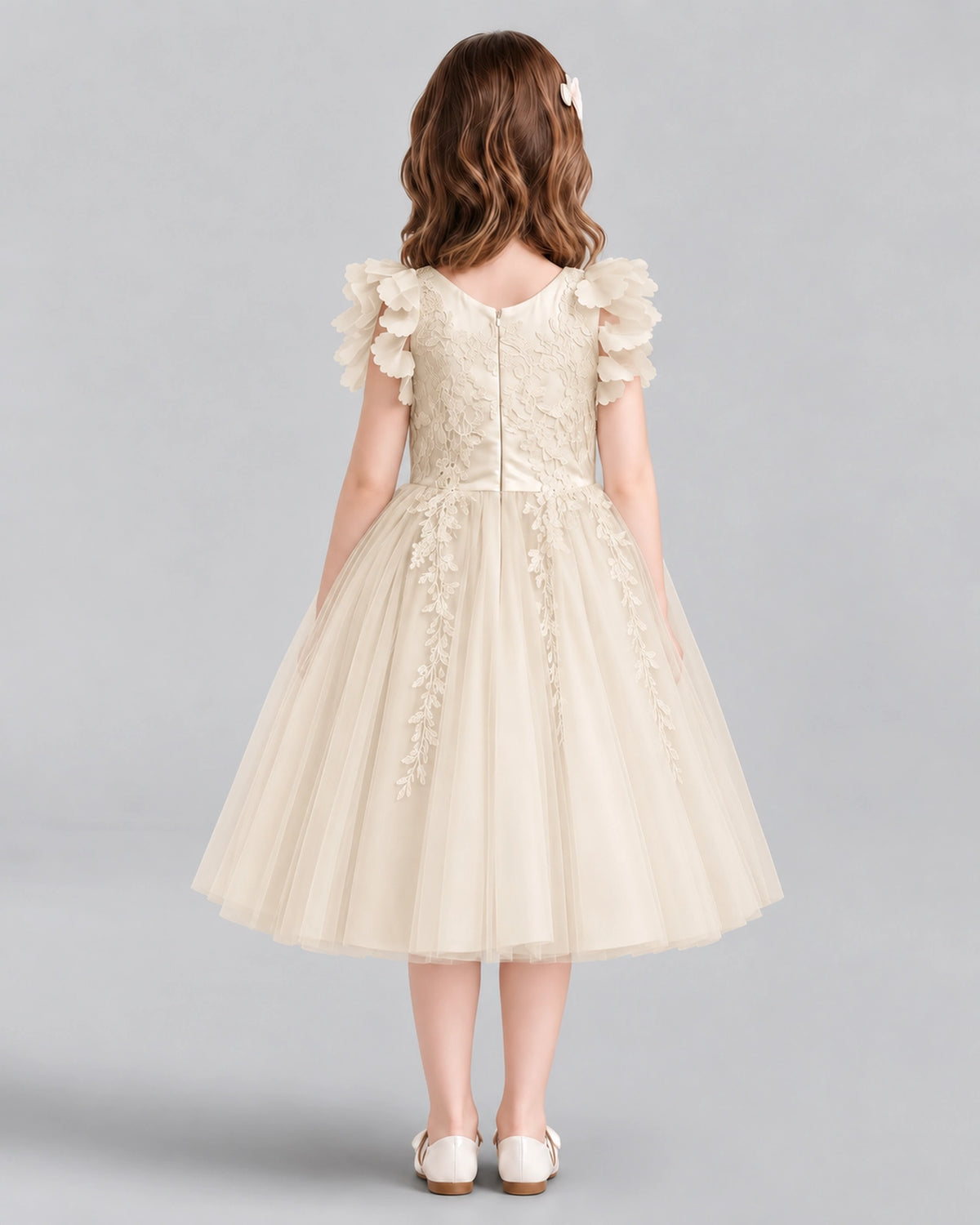 Champagne A-line Flower Girl Dresses Back