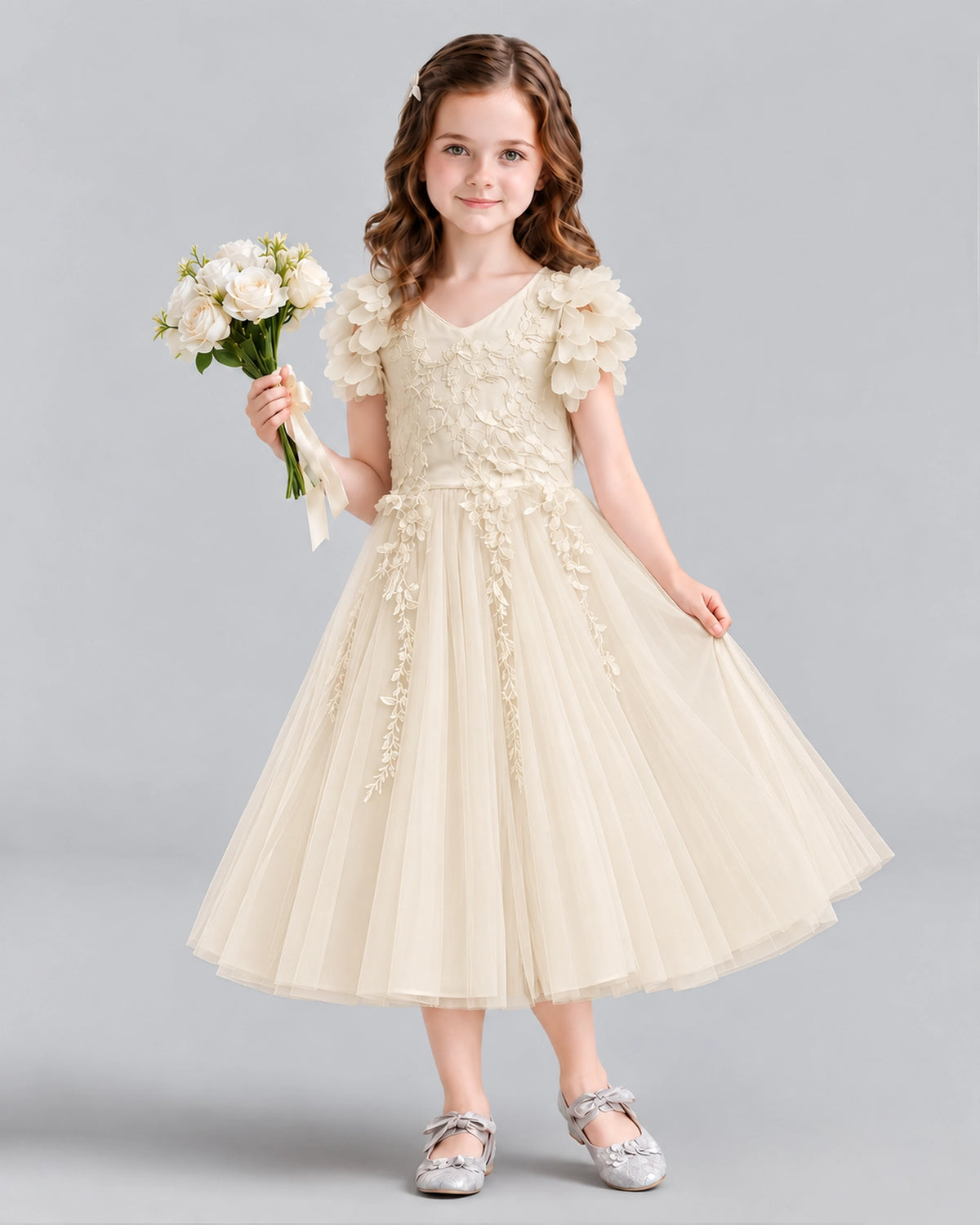 Champagne A-line Flower Girl Dresses Front