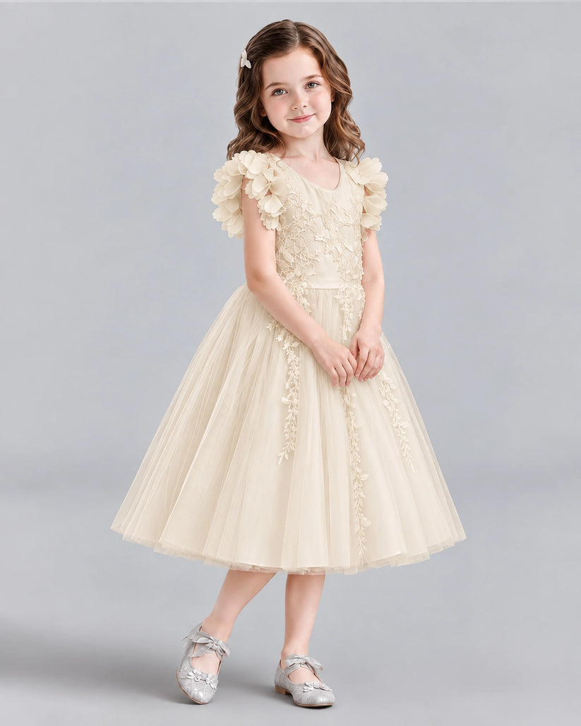 Champagne A-line Flower Girl Dresses Side