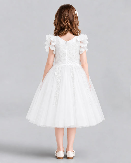Ivory A-line Flower Girl Dresses Back