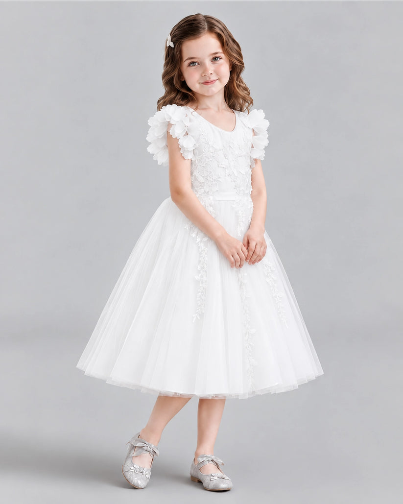 Ivory A-line Flower Girl Dresses Side
