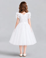 White A-line Flower Girl Dresses Back