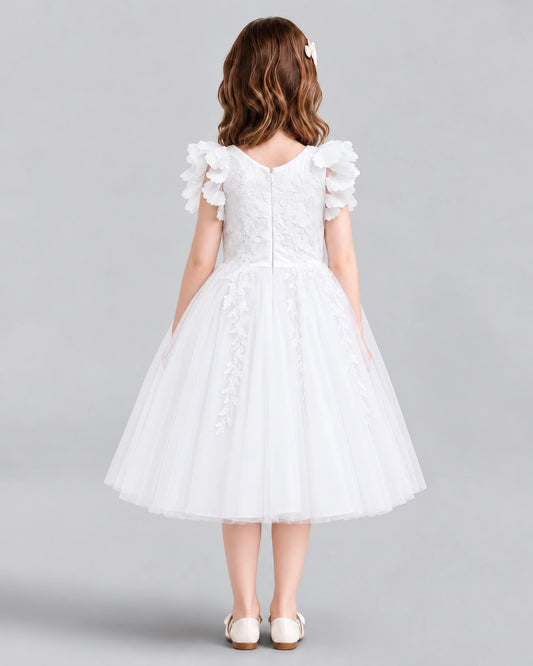 White A-line Flower Girl Dresses Back
