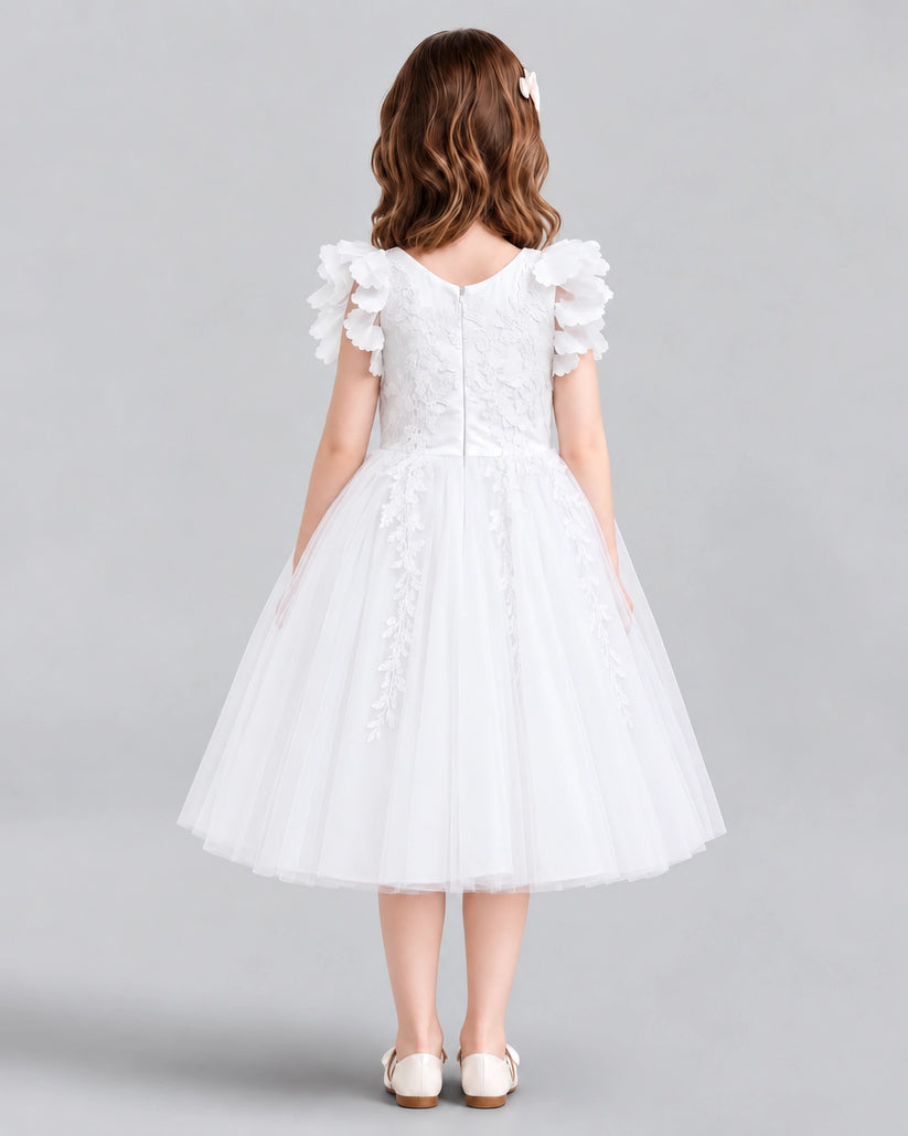 White A-line Flower Girl Dresses Back
