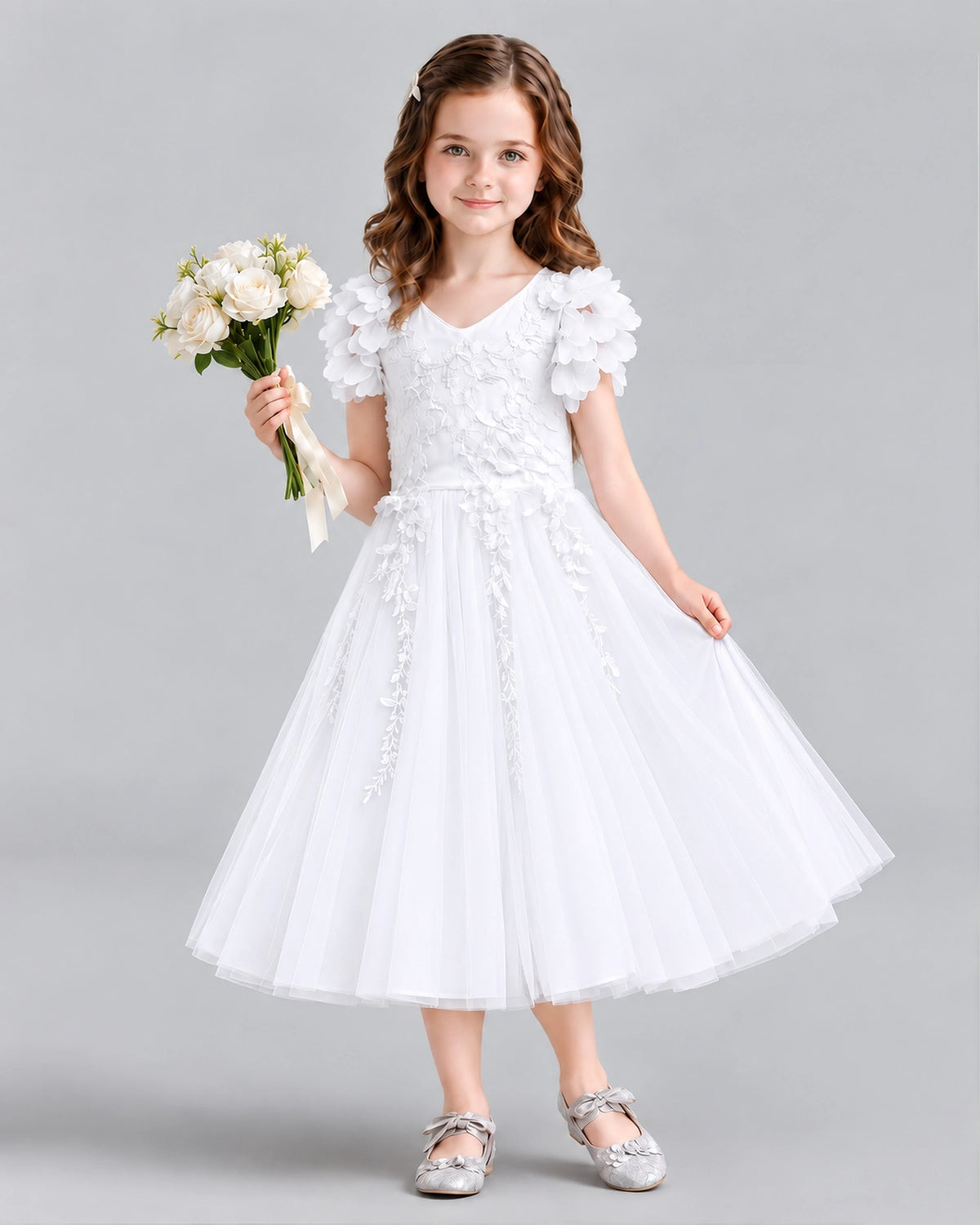 White A-line Flower Girl Dresses Front