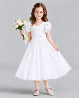 White A-line Flower Girl Dresses Front