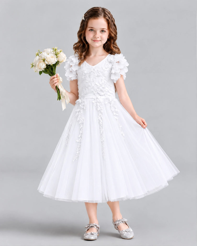 White A-line Flower Girl Dresses Front