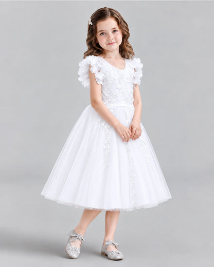 White A-line Flower Girl Dresses Side