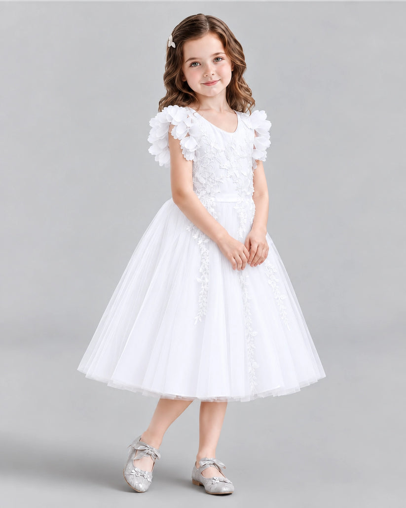 White A-line Flower Girl Dresses Side