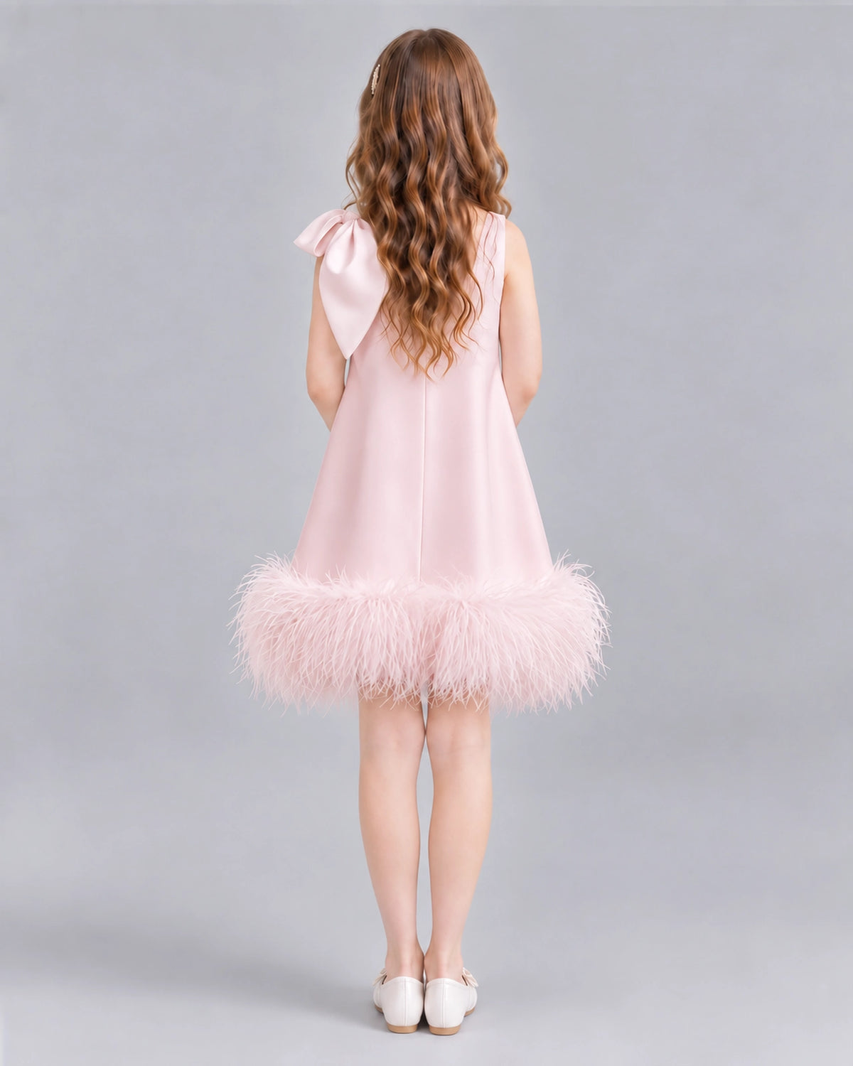Blush Pink A-line Girls Formal Dresses Back
