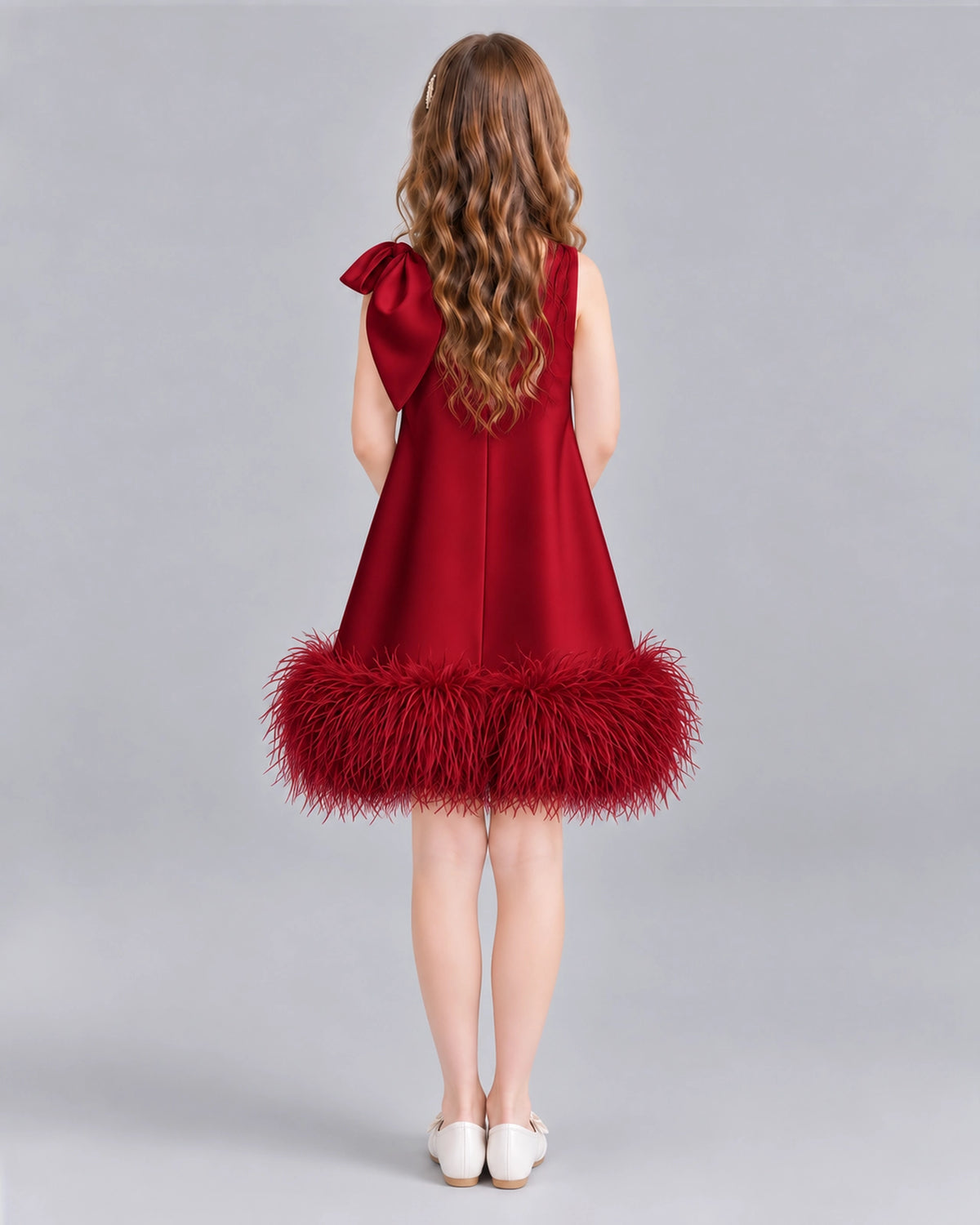 Burgundy A-line Girls Formal Dresses Back