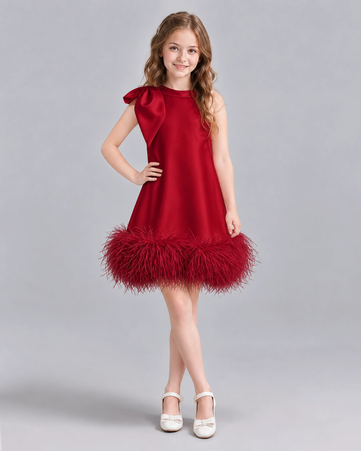 Burgundy A-line Girls Formal Dresses Front