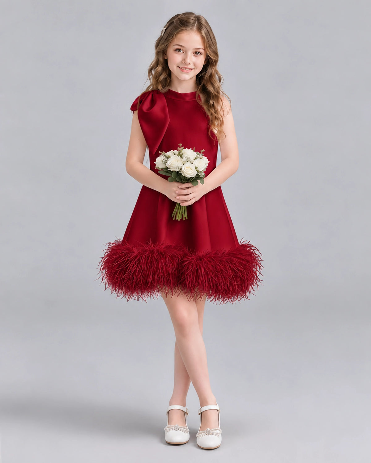 Burgundy A-line Girls Formal Dresses Pose