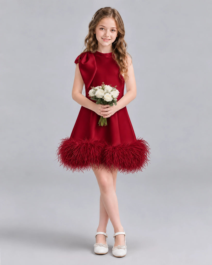 Burgundy A-line Girls Formal Dresses Pose
