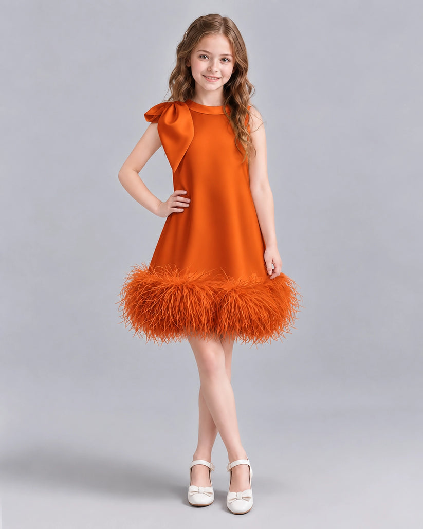 Burnt Orange A-line Girls Formal Dresses Front