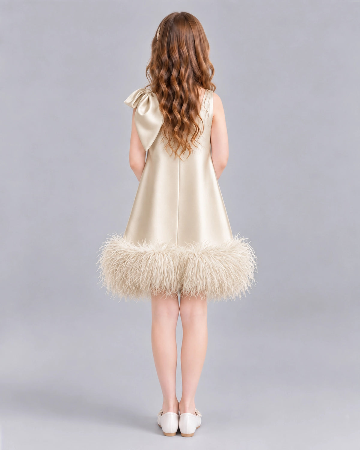 Champagne A-line Girls Formal Dresses Back