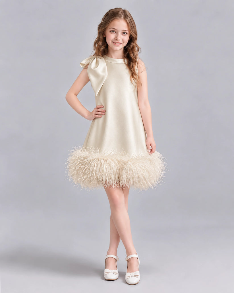 Champagne A-line Girls Formal Dresses Front