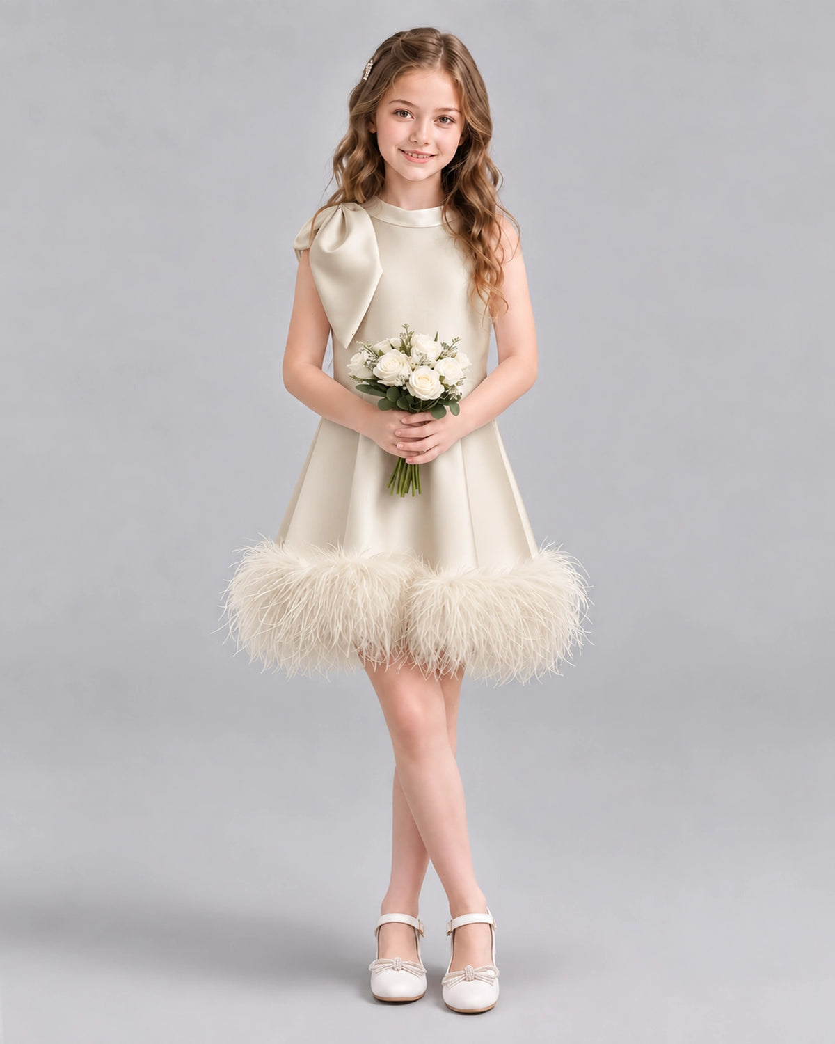 Champagne A-line Girls Formal Dresses Pose