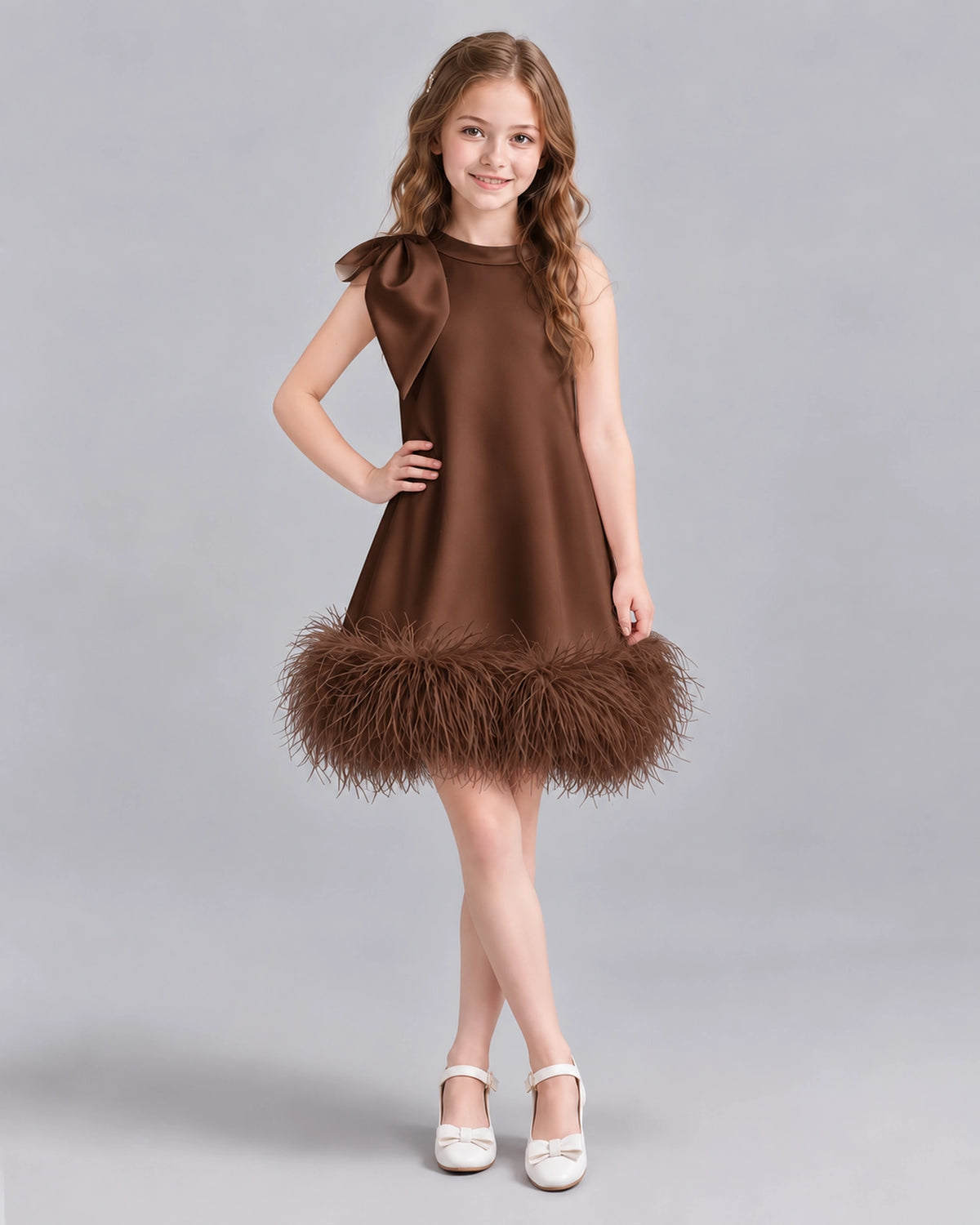 Chocolate A-line Girls Formal Dresses Front