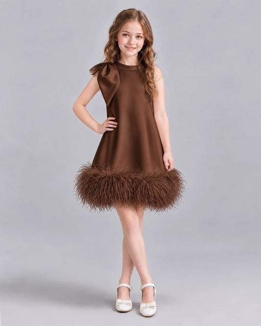 Chocolate A-line Girls Formal Dresses Front