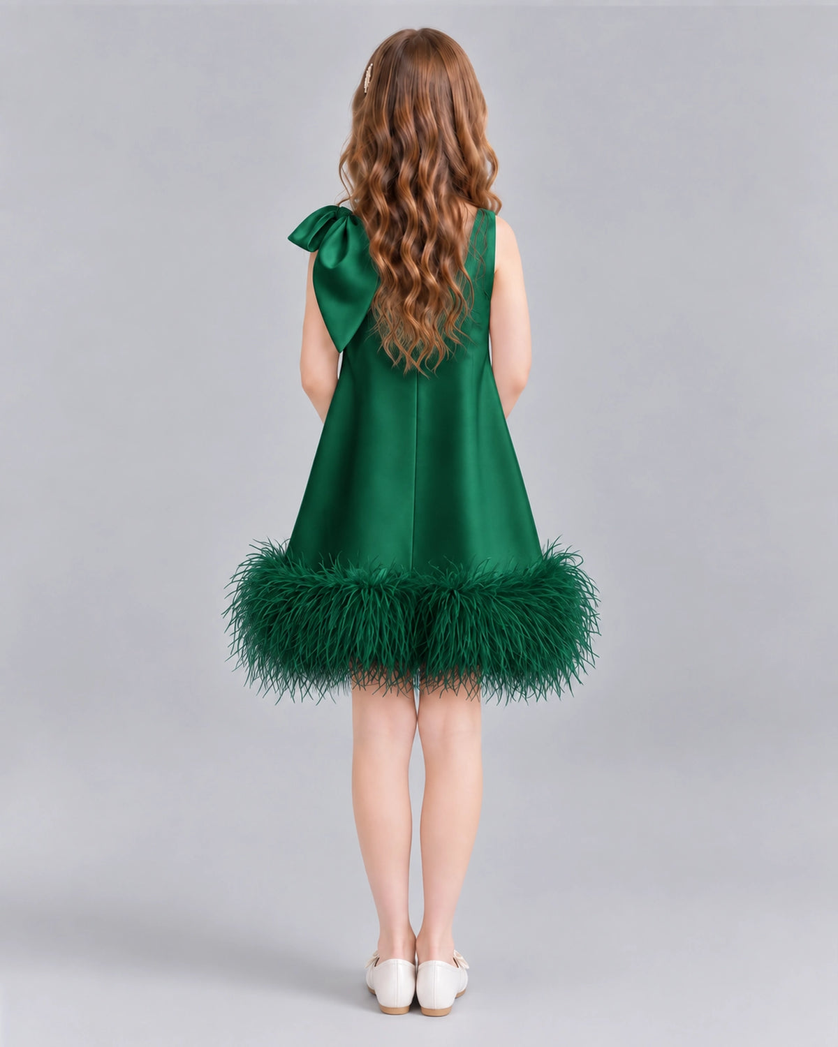 Dark Green A-line Girls Formal Dresses Back