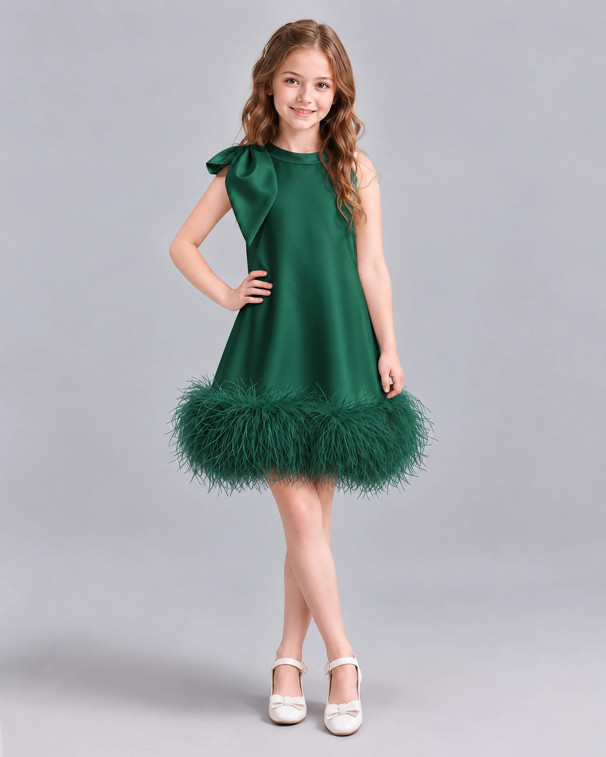 Dark Green A-line Girls Formal Dresses Front