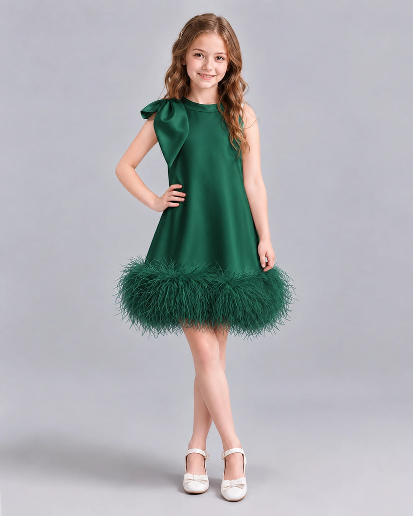 Dark Green A-line Girls Formal Dresses Front