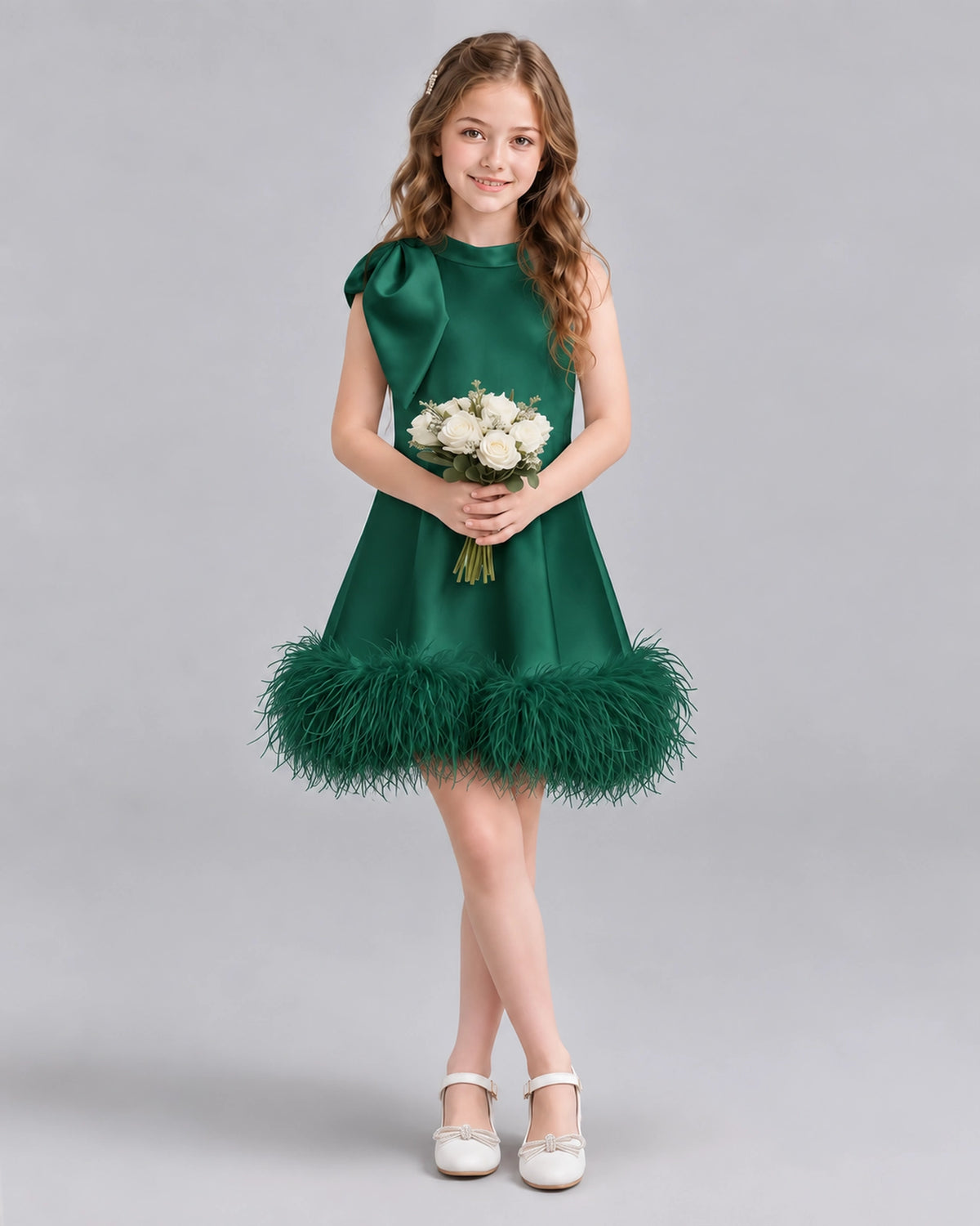 Dark Green A-line Girls Formal Dresses Pose