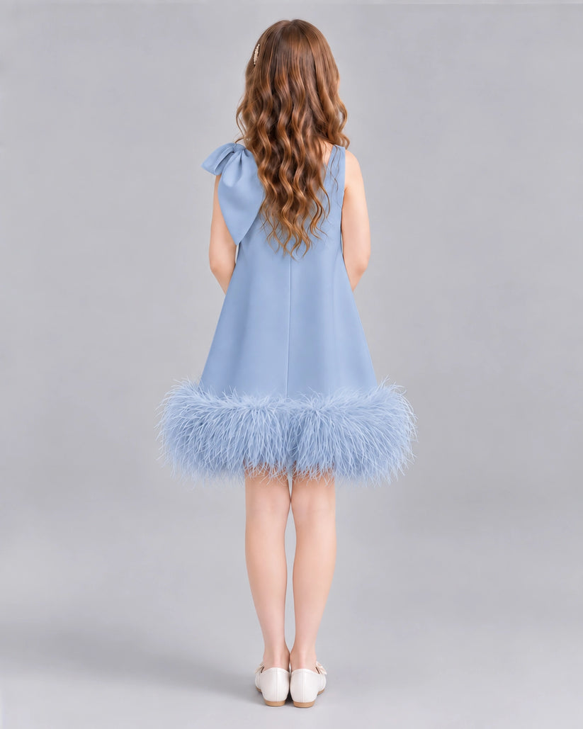 Dusty Blue A-line Girls Formal Dresses Back