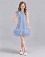Dusty Blue A-line Girls Formal Dresses Front