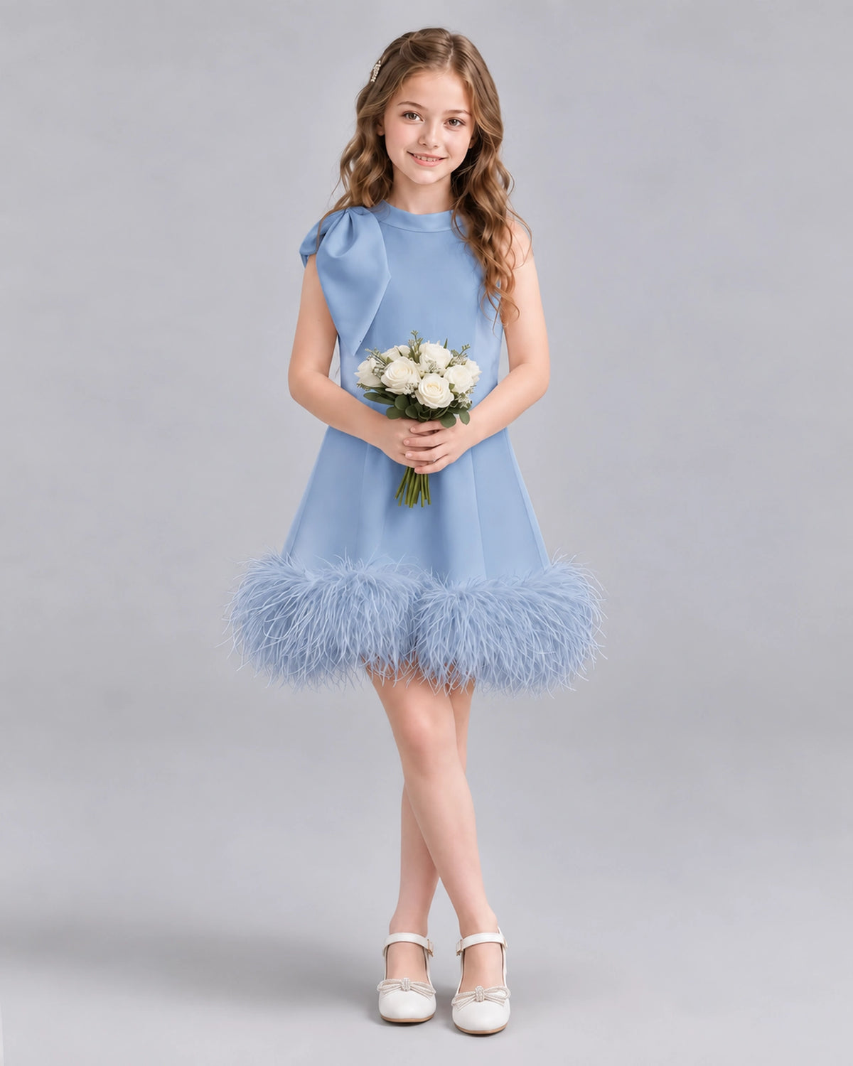 Dusty Blue A-line Girls Formal Dresses Pose