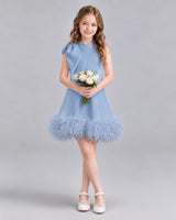 Dusty Blue A-line Girls Formal Dresses Pose