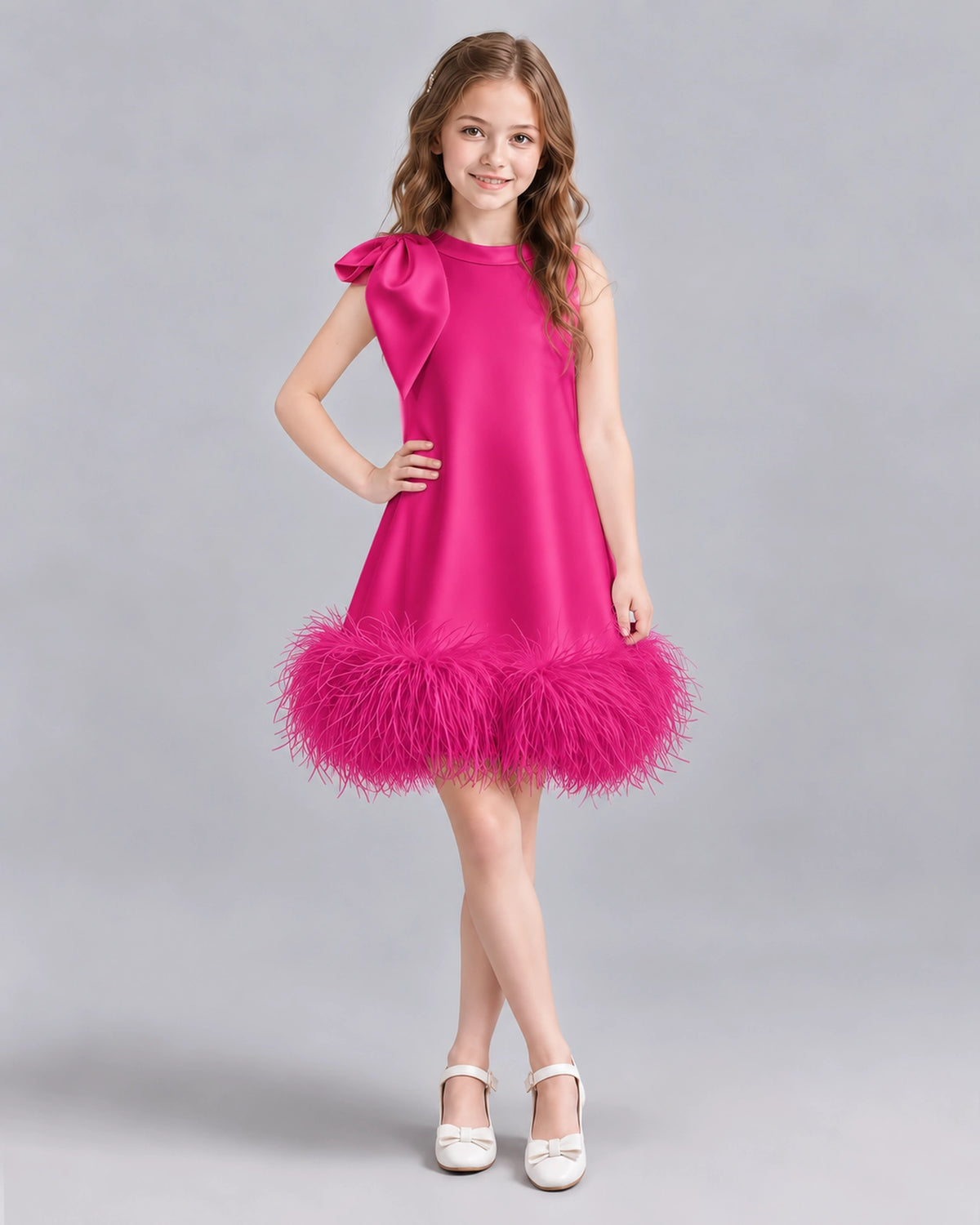 Hot Pink A-line Girls Formal Dresses Front
